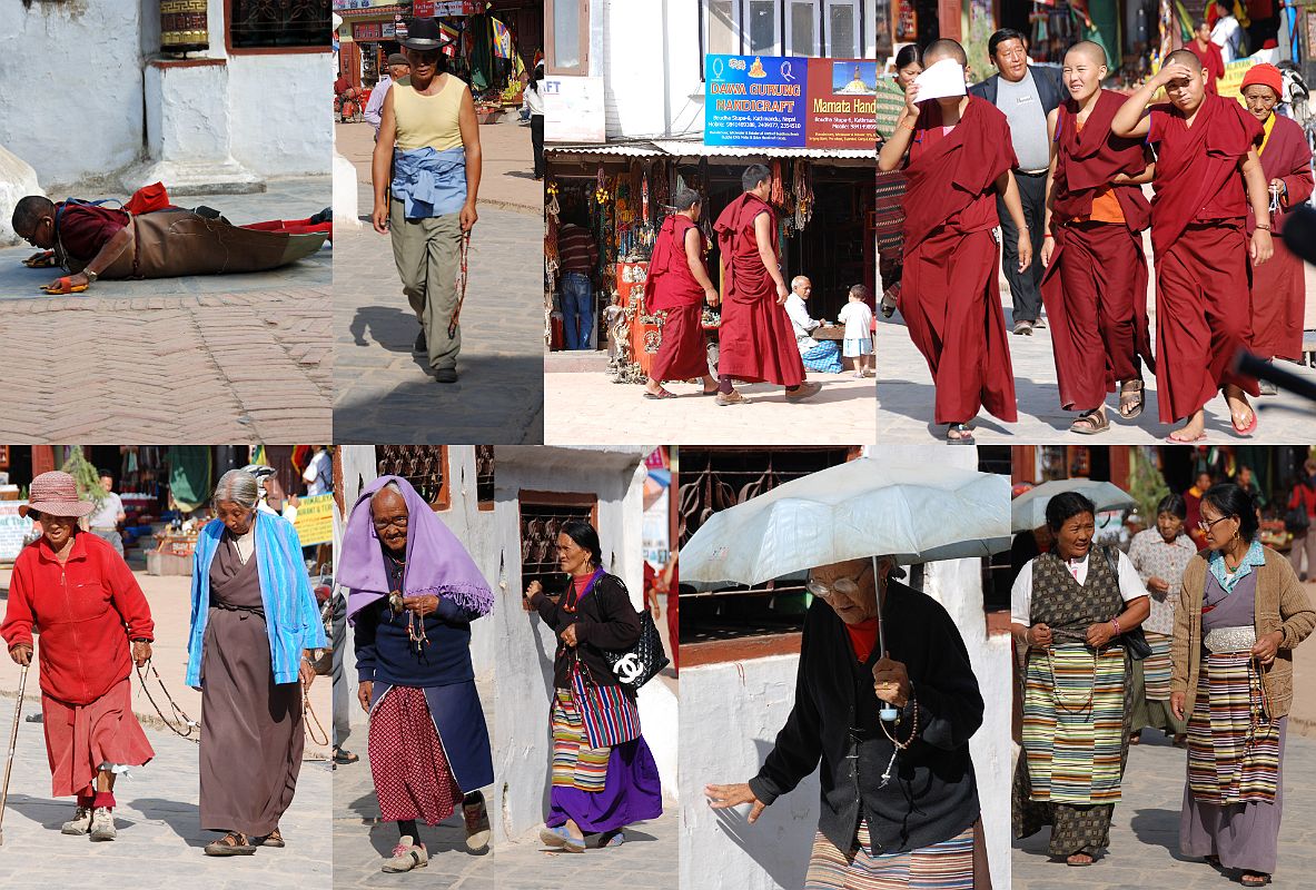 Kathmandu Boudhanath 19 Monks and Pilgrims Circumambulate Stupa The local Tibetan population, including monks, nuns and pilgrims circle the Boudhanath Stupa all day long.